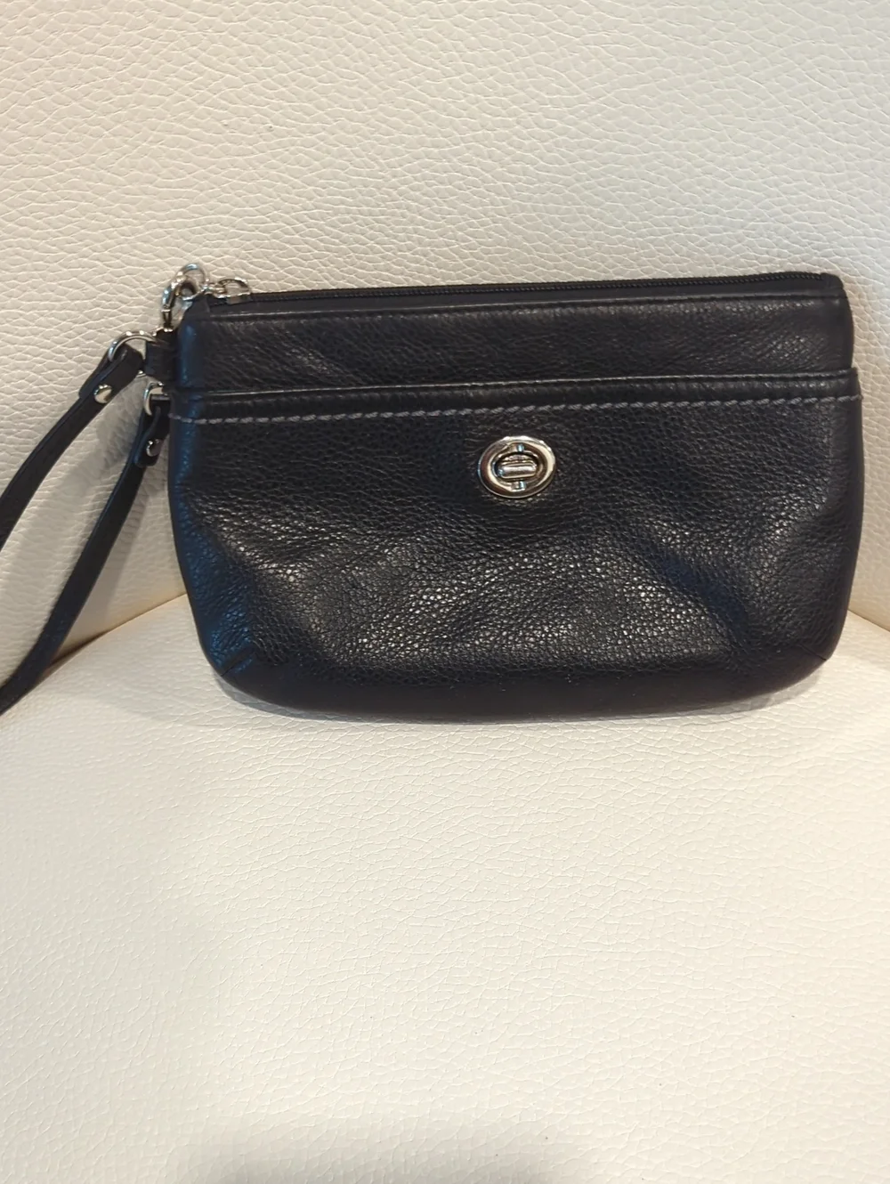 Black Leather Wristlet Clutch - Sleek Everyday Bag